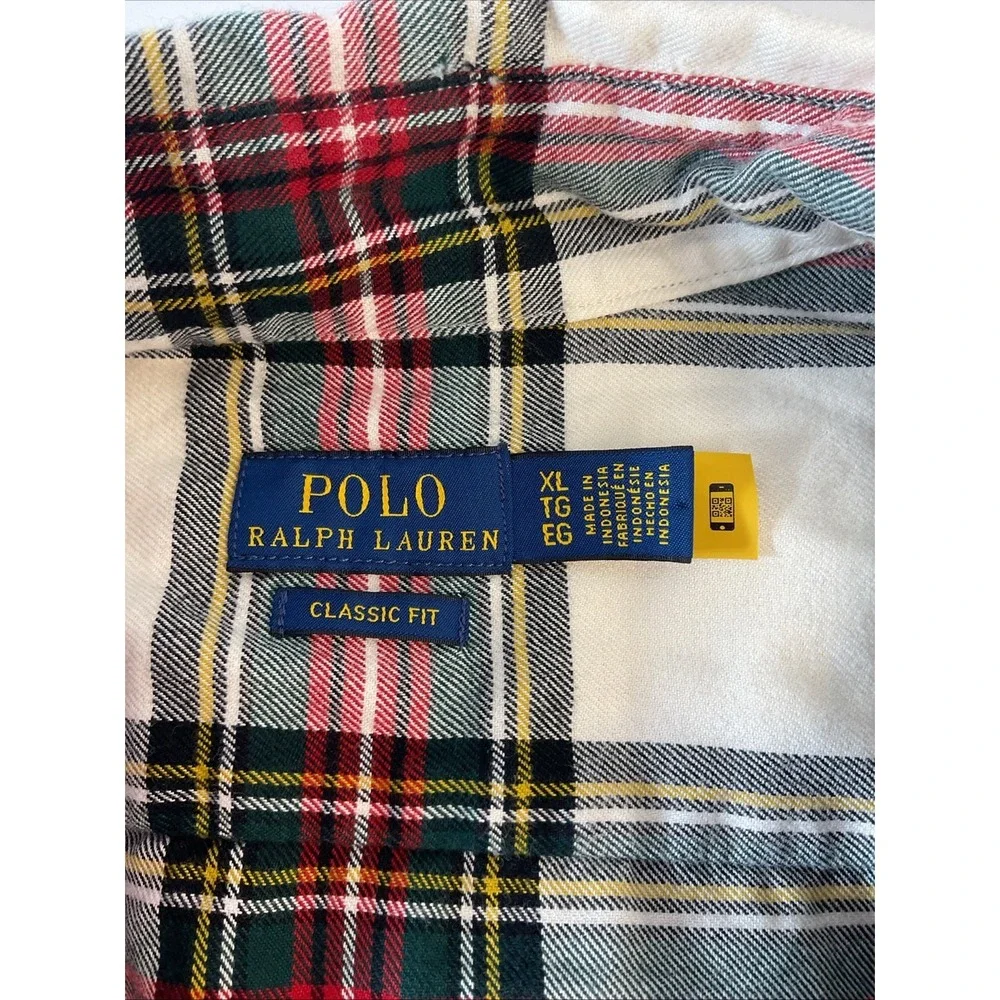 Polo Ralph Lauren Classic Fit Plaid Flannel Shirt Youth‎ XL Ivory Red Button Up